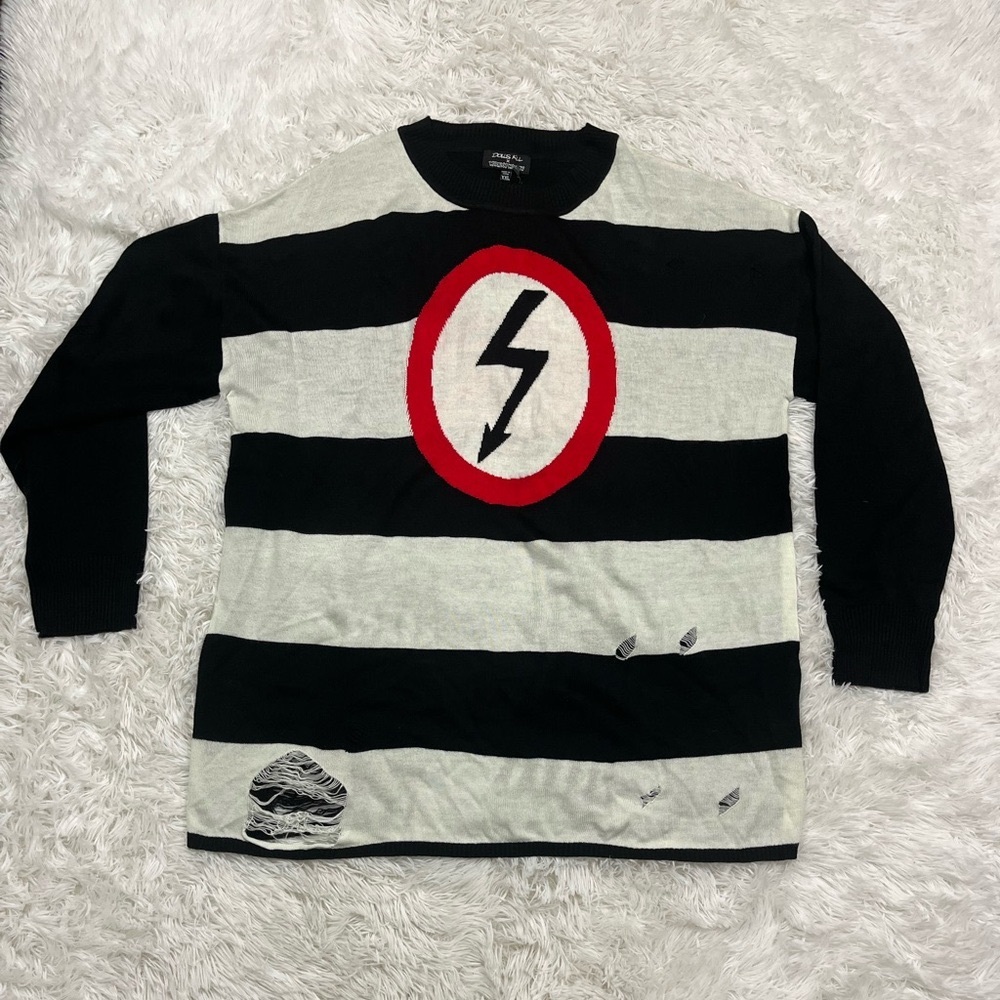 DOLLS KILL x MARILYN MANSON Collab Striped Distressed Sweater Black White XXL
